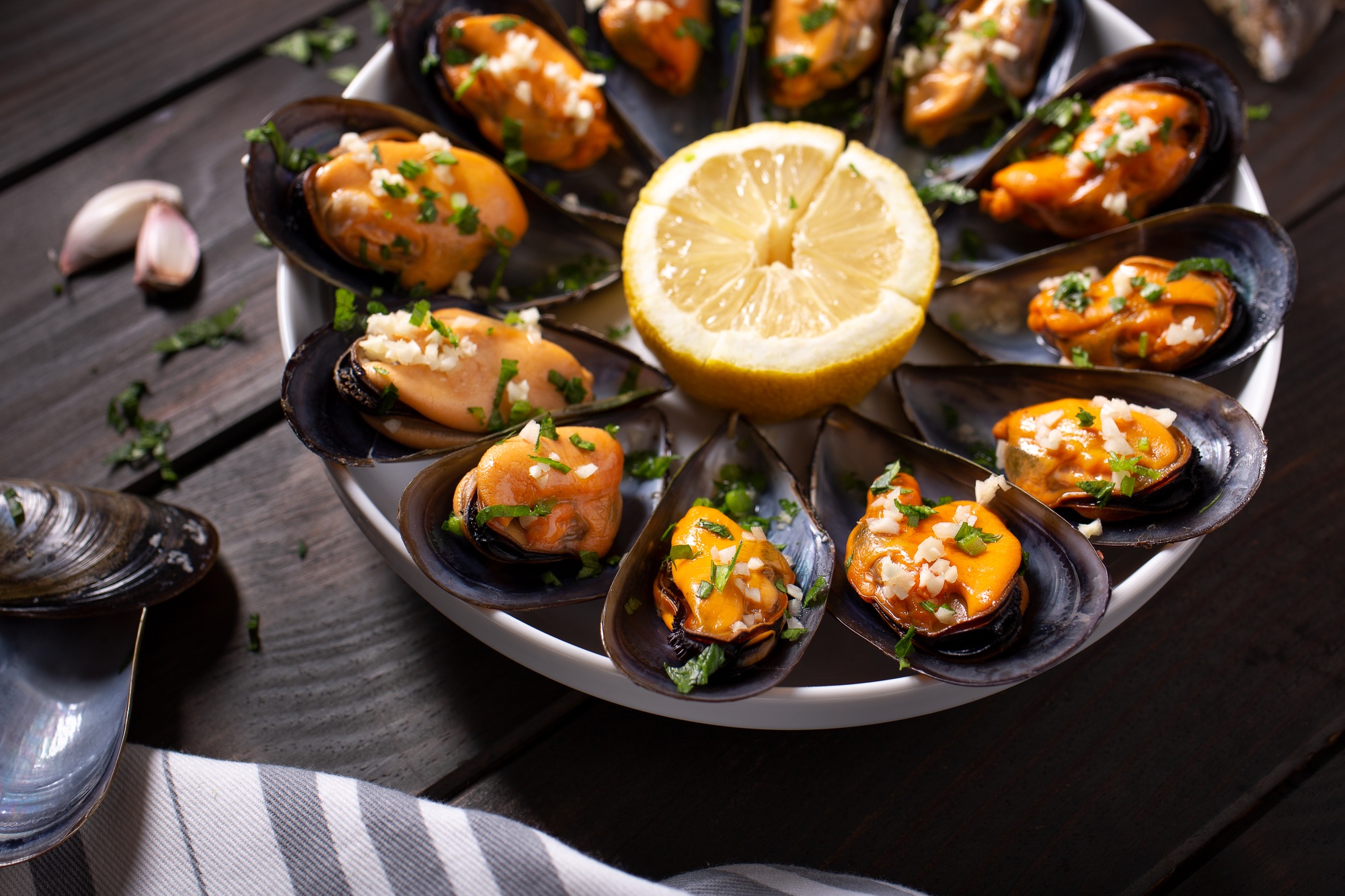 Cooked Mussels on plate