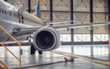 Passenger aircraft on service in an aviation hangar