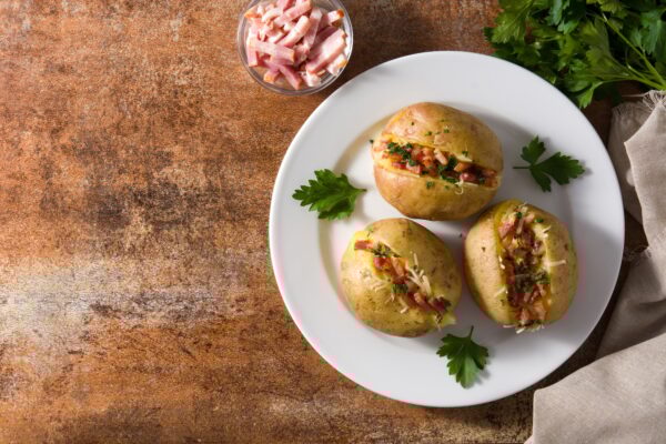 Stuffed potatoes with bacon and cheese