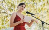 Young woman reading a speech